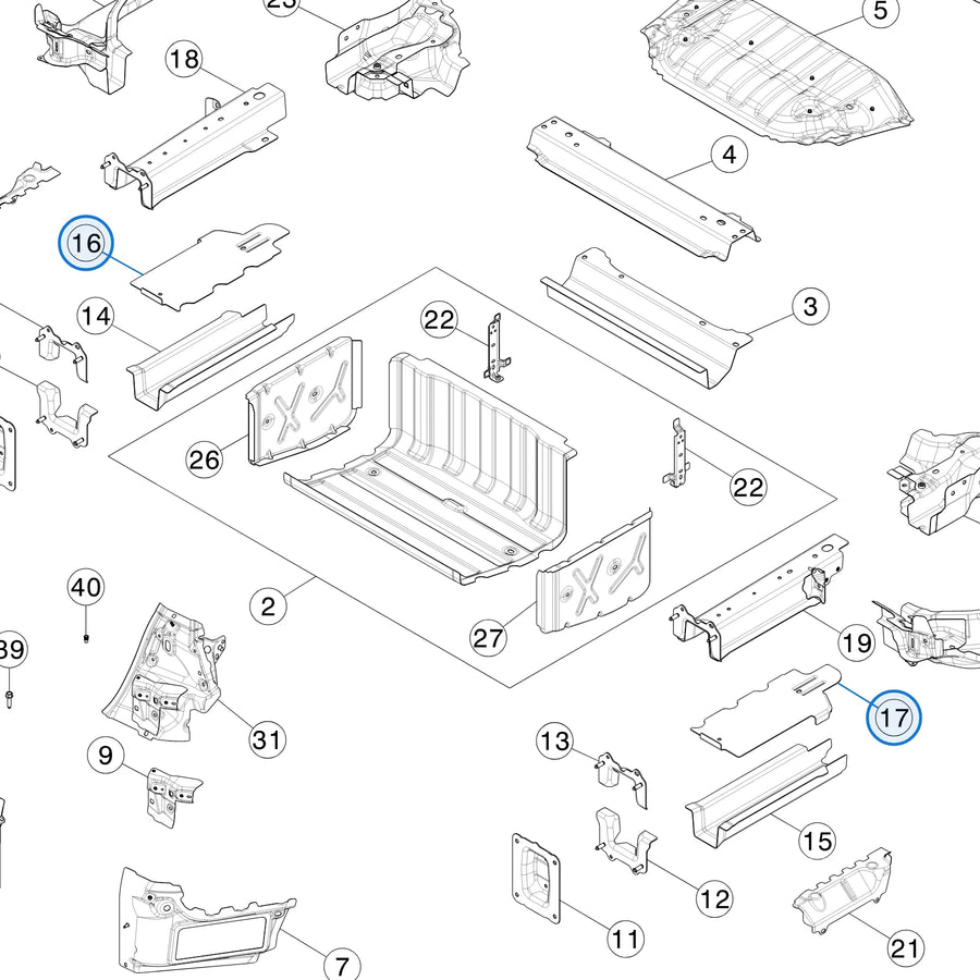 Panel, Rear Rail Lower Reinforcement for Tesla Model 3 1558856-S0-A, 1558857-S0-A - parts diagram