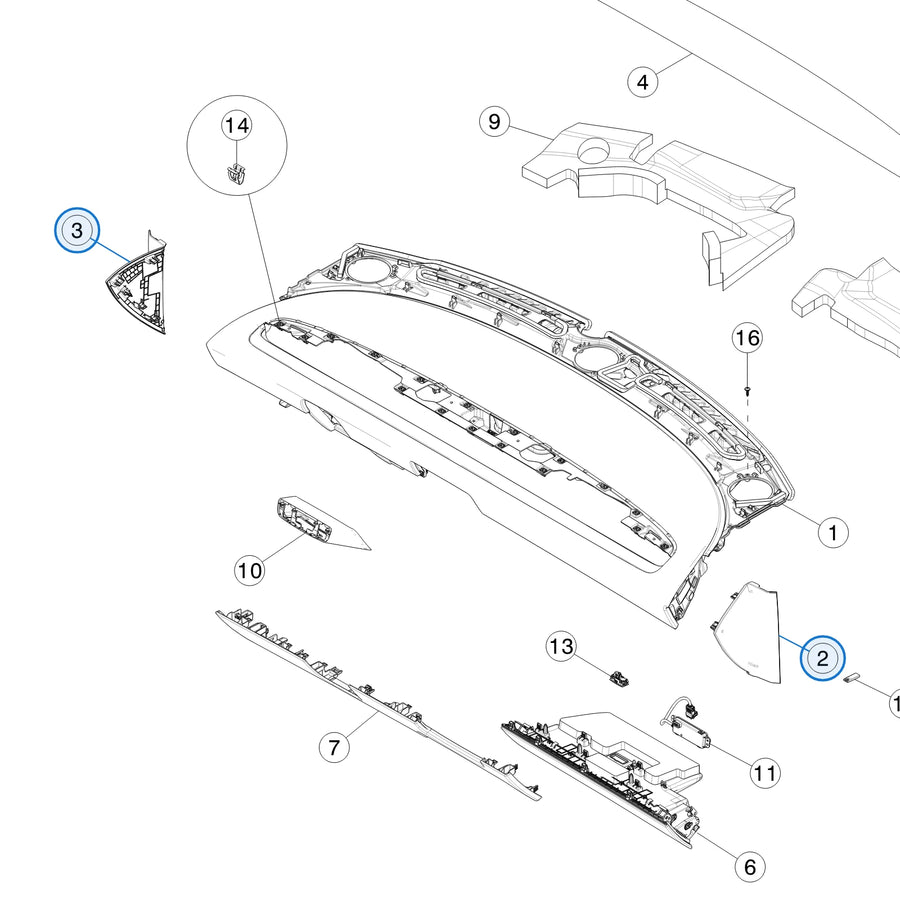 Instrument Panel - End Cap for Tesla Model 3 Highland 1715725-10-B, 1715726-10-B - parts diagram