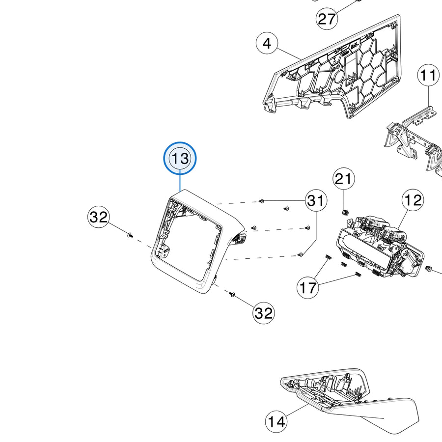 Center Console - Air Vent Cover Panel Assembly for Tesla Model Y Juniper 2013753-30-E - parts diagram