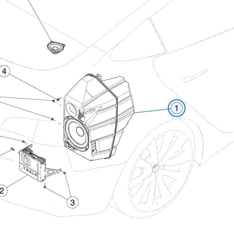 Subwoofer Assembly for Tesla Model 3 1079747-00-D - parts diagram