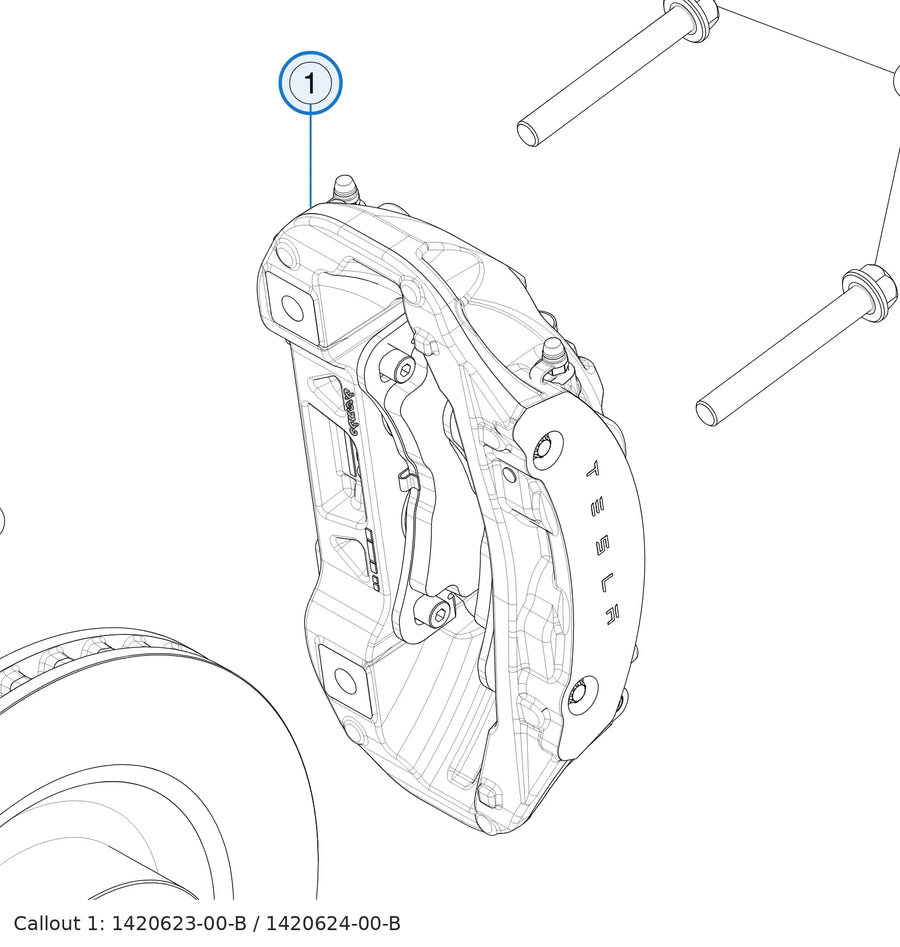 Front Brake Caliper, Red (Performance) for Tesla Model S & Model X 1420623-00-B, 1420624-00-B - parts diagram