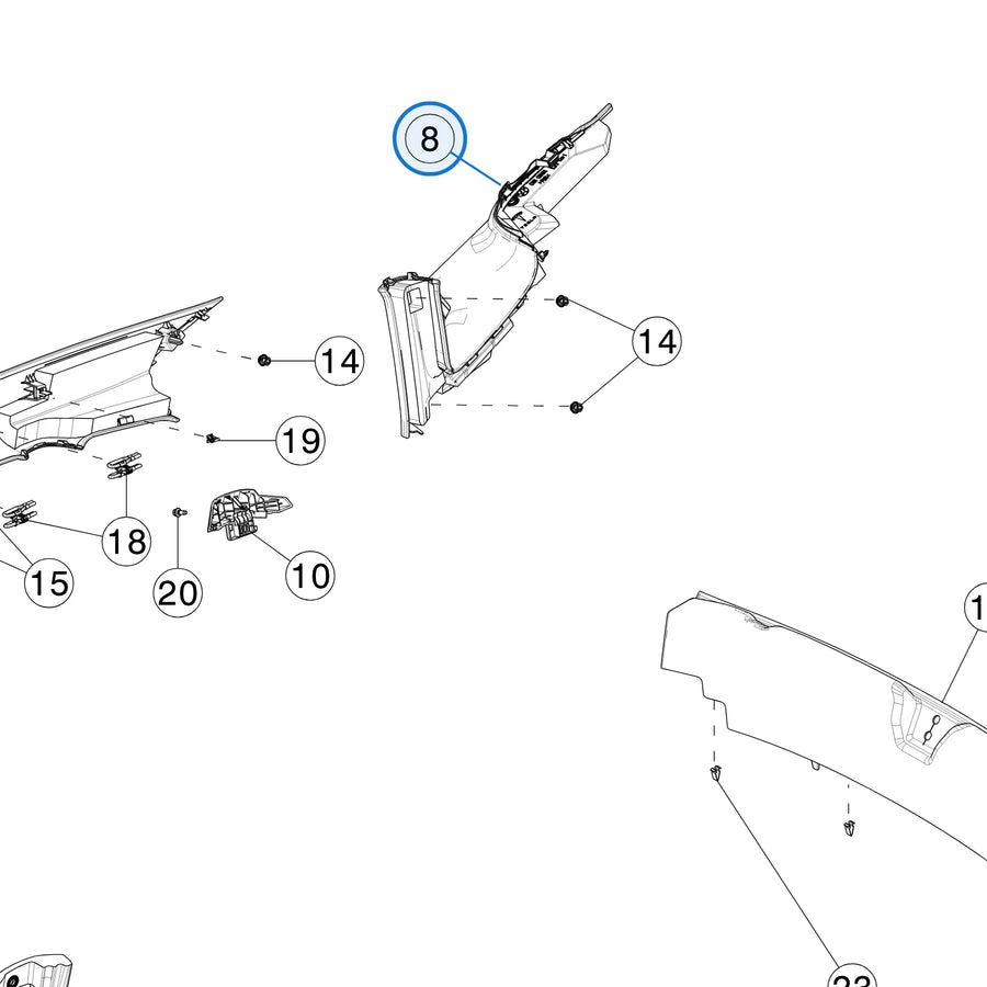 C Pillar - Assembly for Tesla Model 3 Highland 1783125-10-D, 1783121-10-D - parts diagram