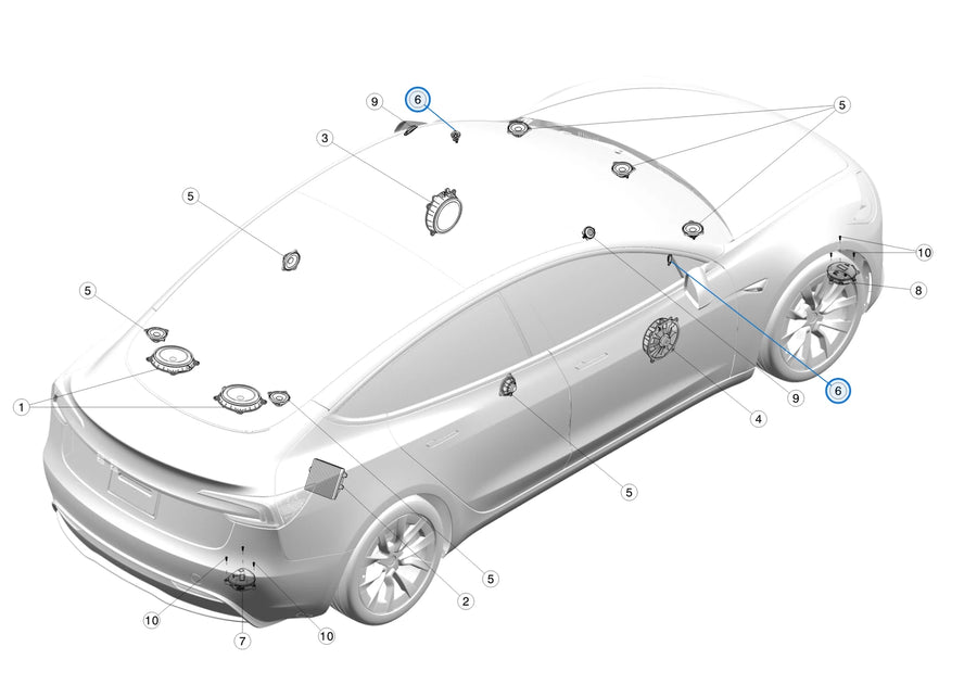 Audio Speaker Tweeter Active 25MM for Tesla Model 3, Model Y, Model S, Model X & Cybertruck 1079741-00-A - parts diagram