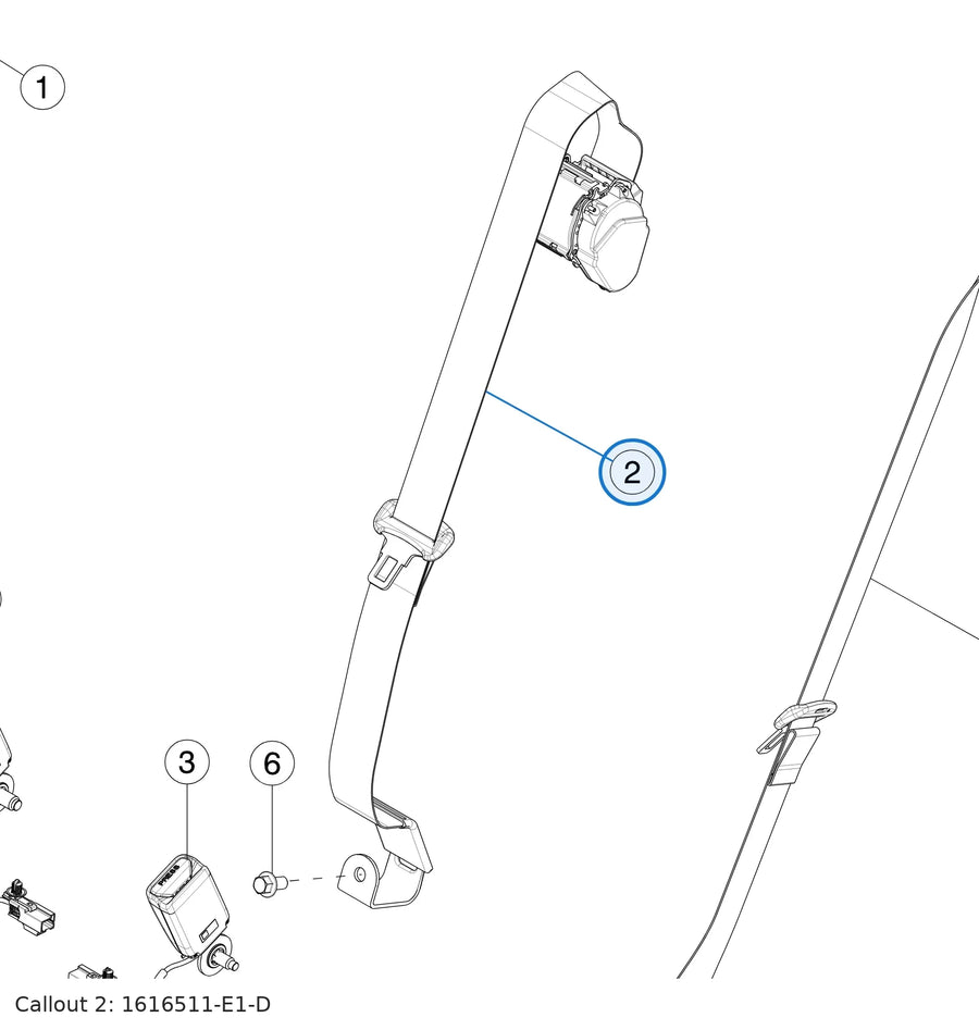 Second Row Center Seat Belt Retractor Assembly, OSSB Standard for Tesla Model Y 1616511-E1-D - parts diagram