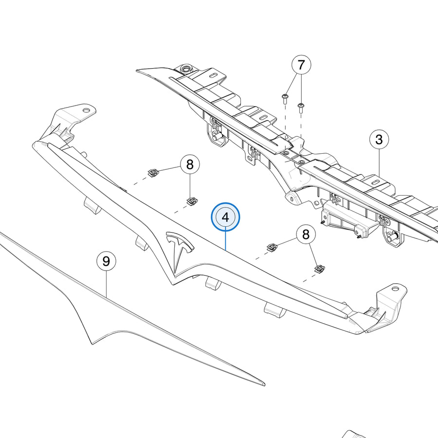V-Bar Grille Assembly, Plaid for Tesla Model S 2077381-00-B - parts diagram