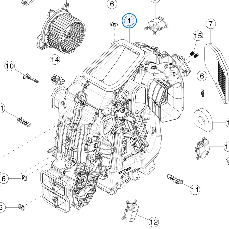 HVAC Module Assembly for Tesla Model 3 Highland 1705715-00-C - parts diagram