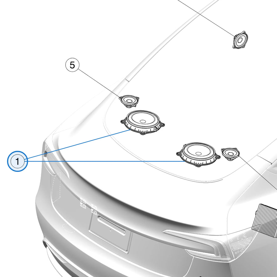 Audio Subwoofer, Parcel Shelf for Tesla Model 3 Highland 1853681-00-A - parts diagram