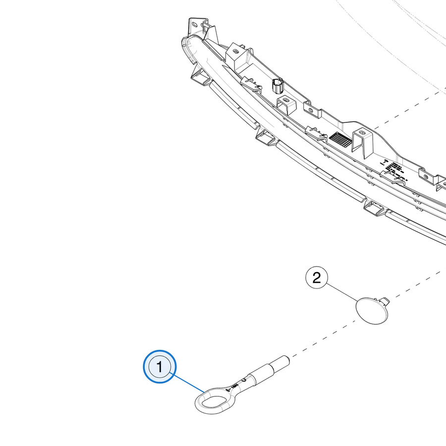 Tow Hook for Tesla Model 3, Model Y, Model S & Model X 1077570-00-D / 2129081-00-E - parts diagram