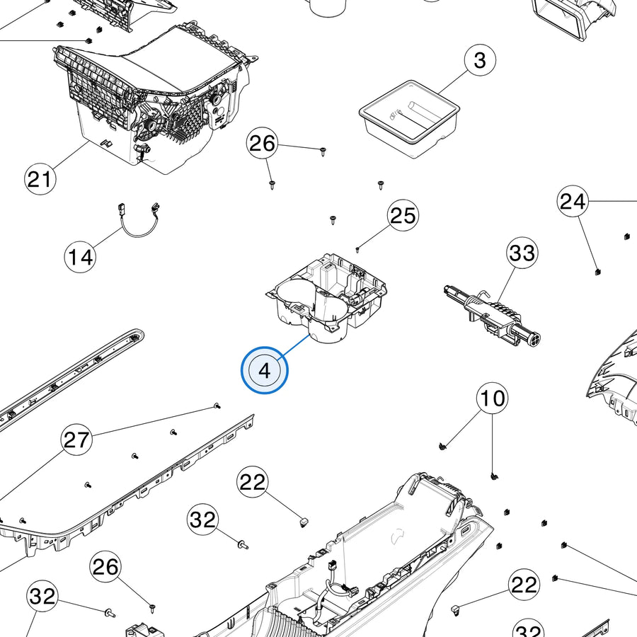 Console, Cup Holder, Lower Assembly for Tesla Model 3 2017-2023 1095617-00-C - parts diagram
