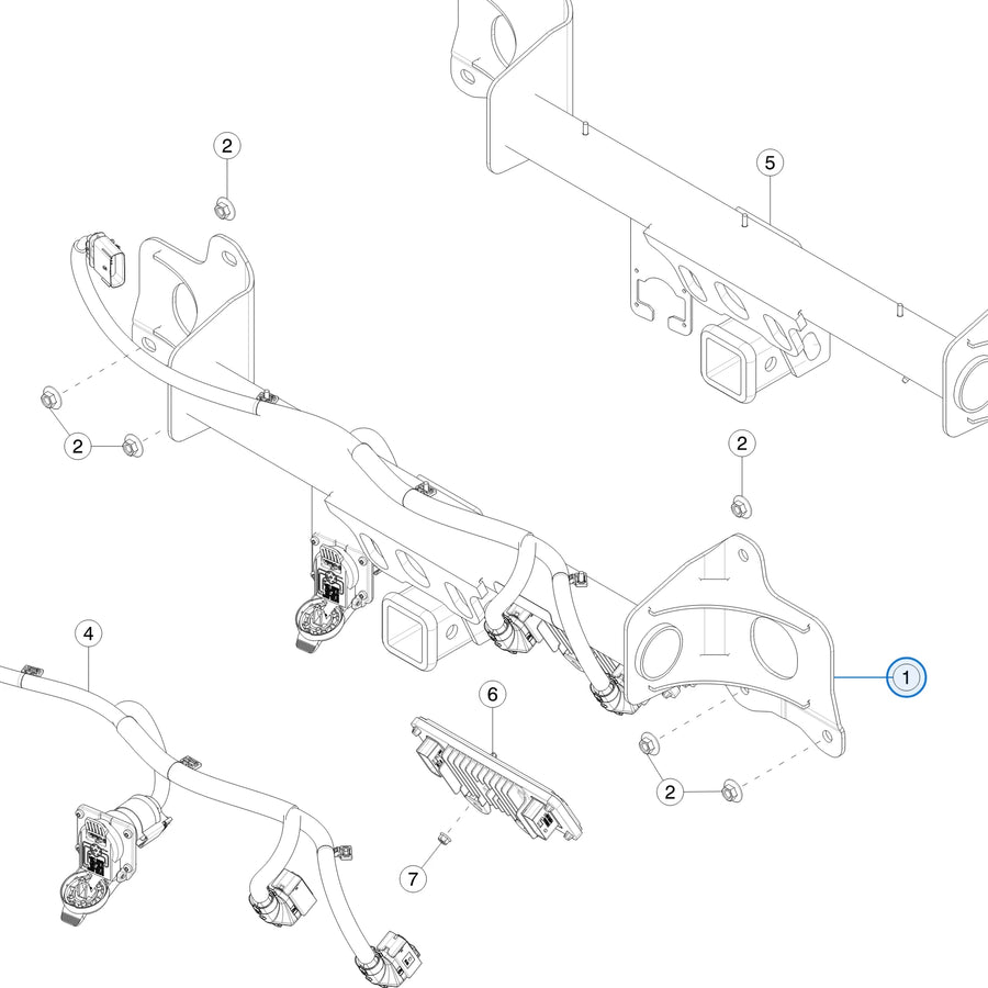 Trailer Hitch Assembly (North America Spec) for Tesla Model Y 1514757-00-G - parts diagram