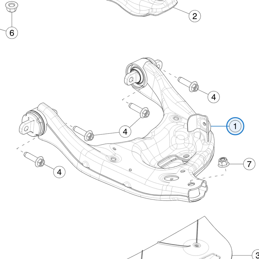 Rear Lower Arm Assembly for Tesla Cybertruck 1250441-00-B - parts diagram