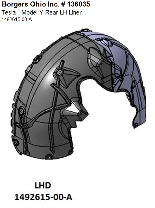 Rear Wheel Liner for Tesla Model Y 1492615-00-A, 1492616-00-A
