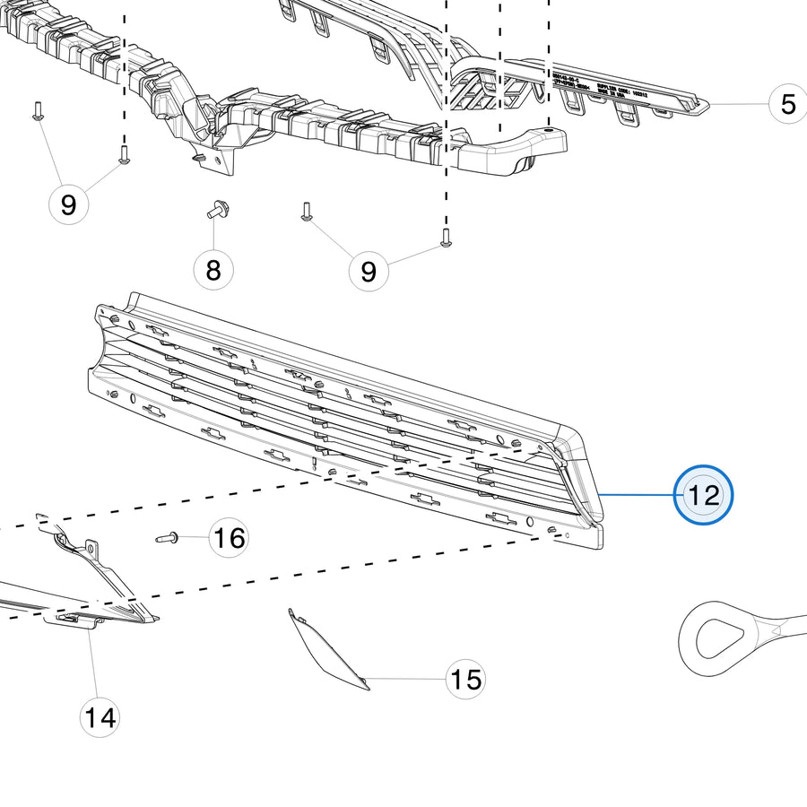Lower Front Grille Mesh for Tesla Model X 1047734-00-F - parts diagram