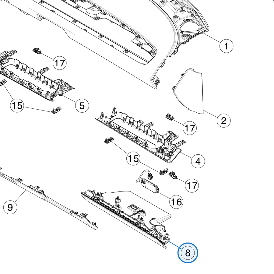 Glove Box Assembly, Left Hand Drive, Without USB for Tesla Model 3 Highland 1695247-20-C - parts diagram