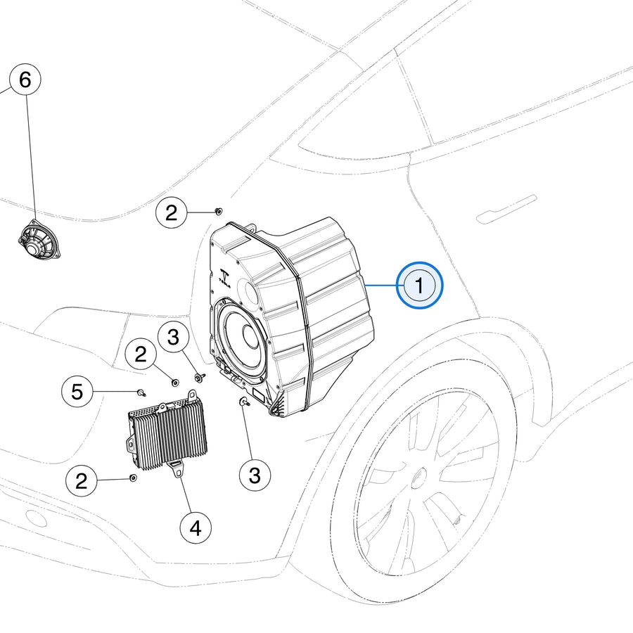 Subwoofer Assembly for Tesla Model Y 1507154-00-D - parts diagram