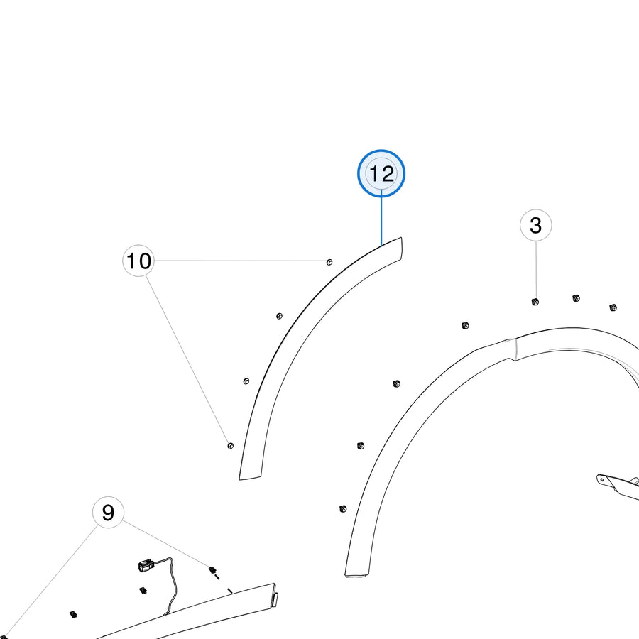 Rear Door Cladding Assembly Wheel Arch for Tesla Model X 1045890-00-E, 1045895-00-E - parts diagram