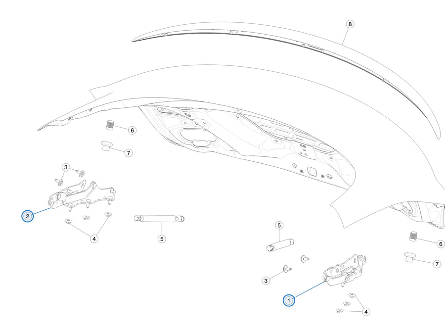 Trunk Lid Hinge for Tesla Model 3 1092820-00-E, 1092821-00-E - parts diagram