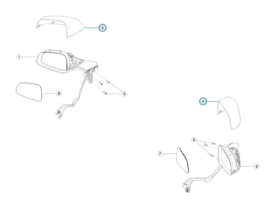 Exterior Mirror Skull Cap, Unpainted for Tesla Model X 1054430-00-D, 1054431-00-D - parts diagram