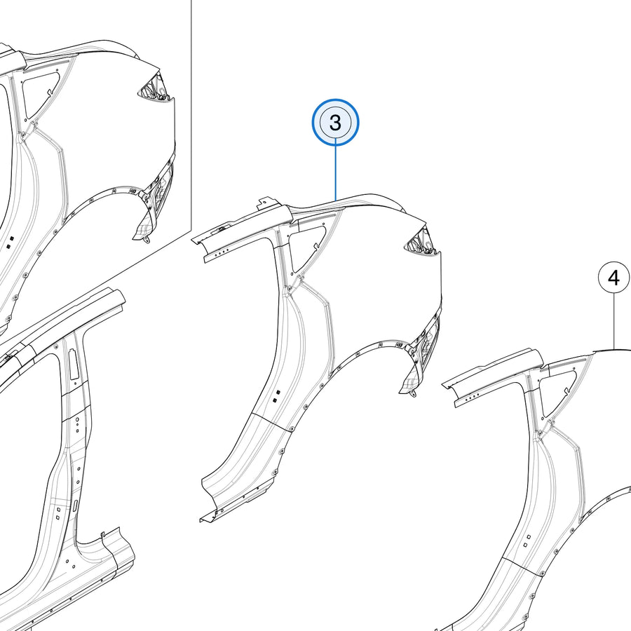 Rear Quarter Outer Panel Assembly for Tesla Model Y 1549230-S0-A, 1549231-S0-A - parts diagram