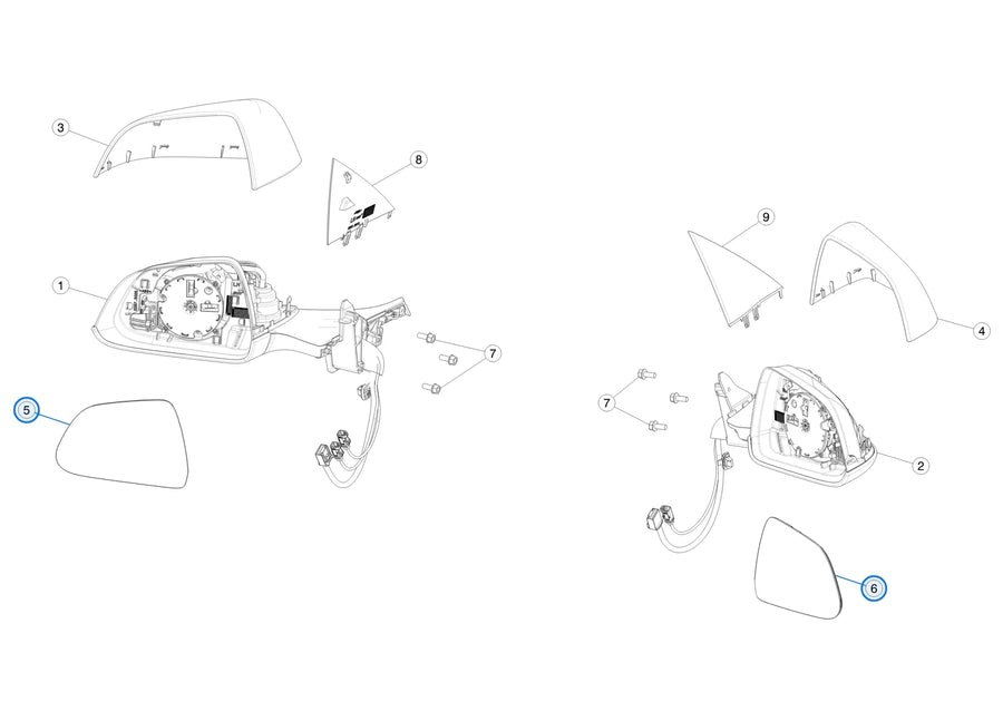 Exterior Mirror Glass Premium Export for Tesla Model 3 1130653-00-A, 1130654-00-A - parts diagram