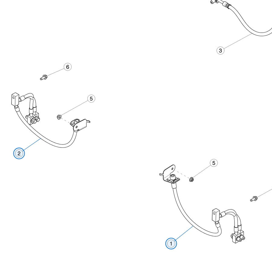 Tesla parts diagram: Jounce Hoses (callout 1, 2)