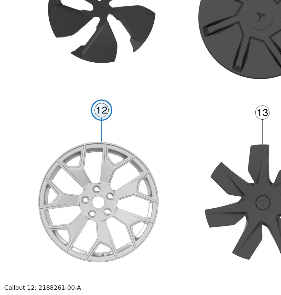 Wheel, 19x9.5J ET45, Front for Tesla Model Y Juniper 2188261-00-A - parts diagram