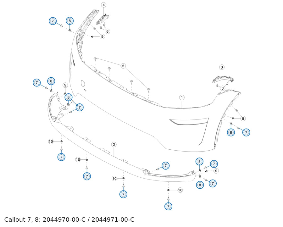Duct Front Fascia, Performance for Tesla Model Y Juniper 2044970-00-C, 2044971-00-C - parts diagram