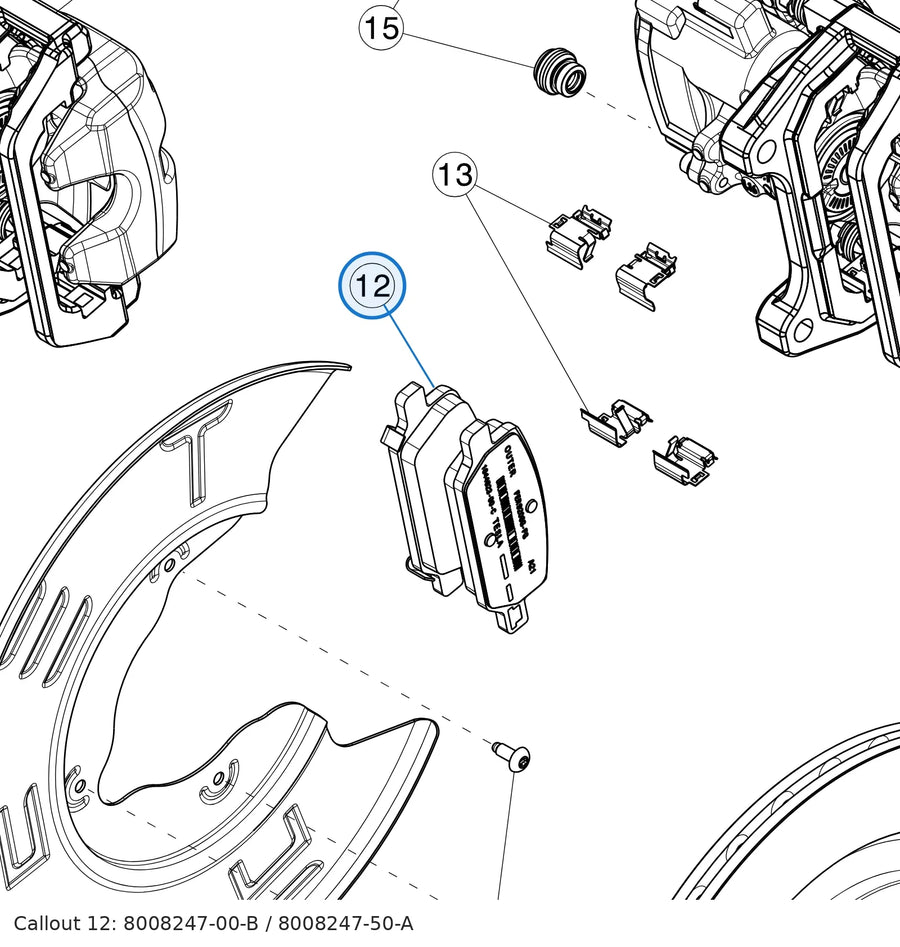 Rear Brake Caliper, Brake Pad Kit, Track Mode Package Only for Tesla Model 3 8008247-00-B - parts diagram