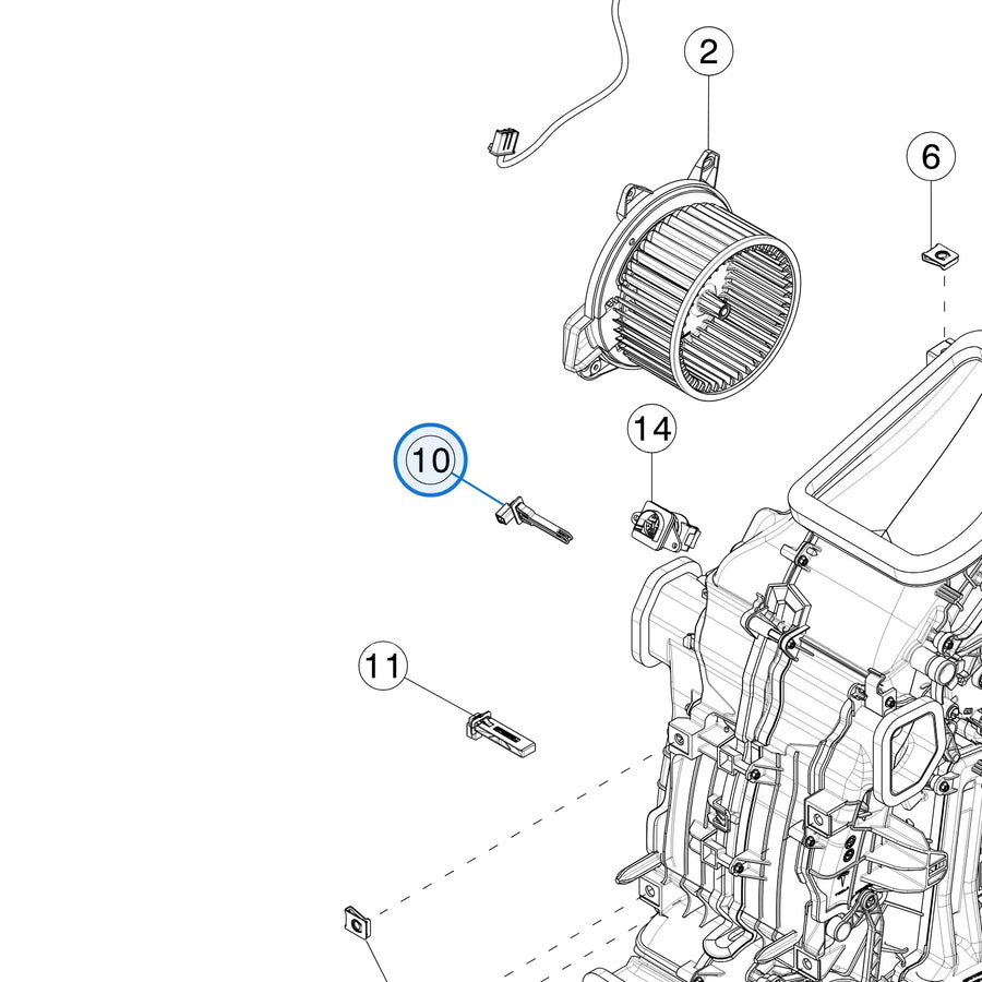 Heating Ventilation Air Conditioning, Thermistor Evaporator for Tesla Model 3, Model Y, Model S & Model X 1500645-00-A - parts diagram