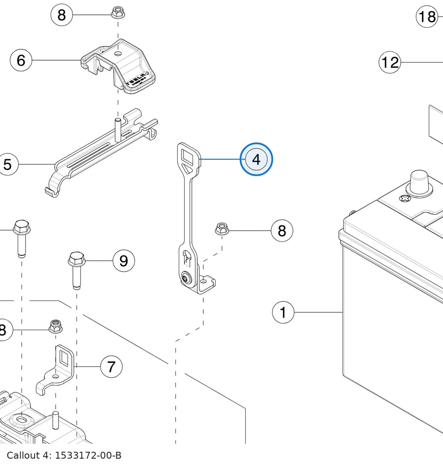 Rear Hook, Strap Tie-Down, 12V Battery for Tesla Model 3 2017-2023 1533172-00-B - parts diagram