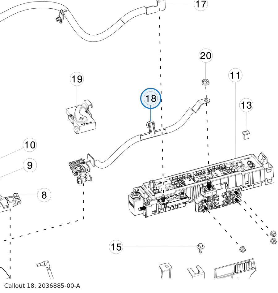 Asy,Cable,Dcdc 12V+,Mdlx for Tesla Model X 2036885-00-A - parts diagram