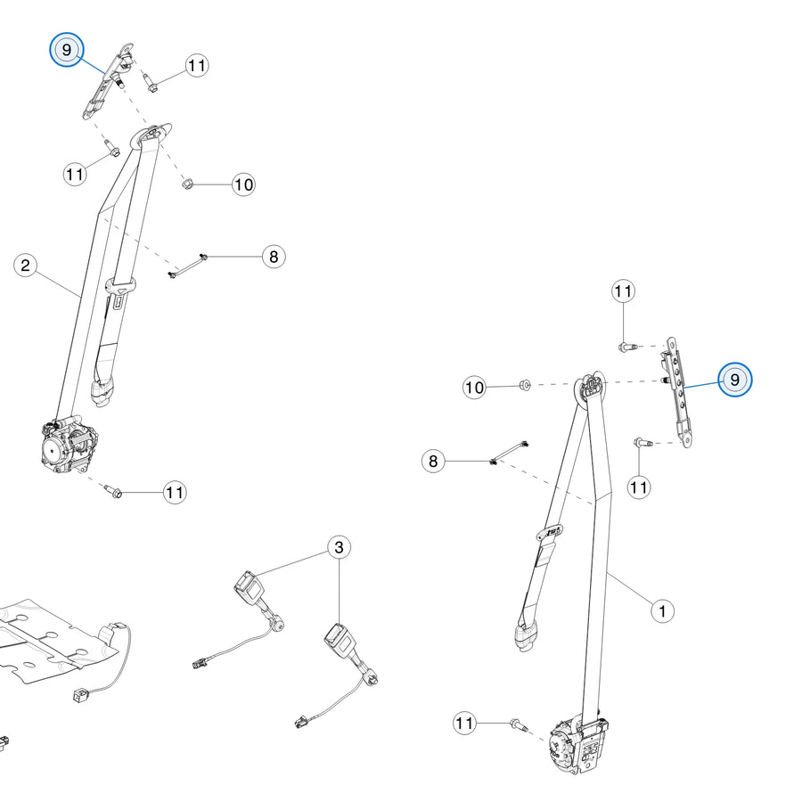 Adjustable D-Ring for Tesla Model X 1036735-00-C - parts diagram