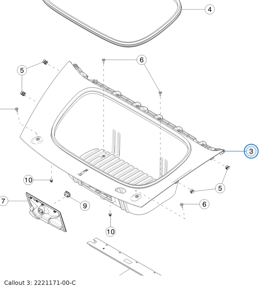 Frunk Assembly for Tesla Model Y Juniper 2221171-00-C - parts diagram