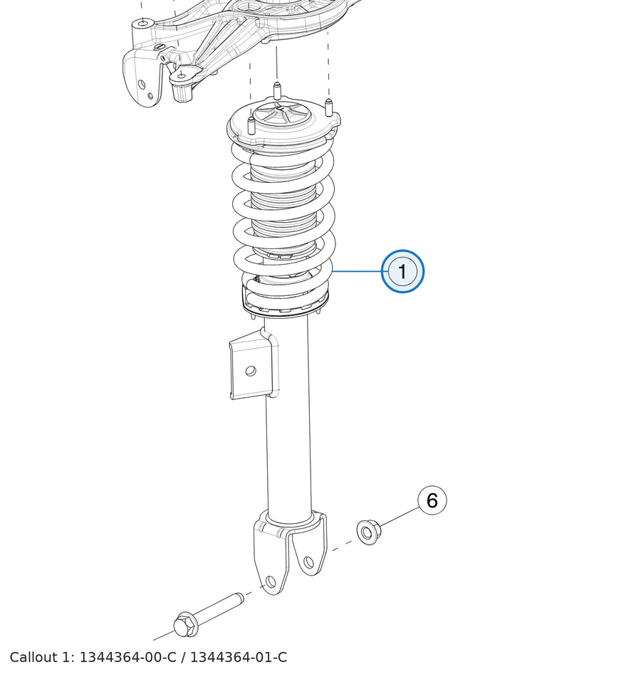 Front Damper Assembly, Dual Motor Performance, E3 for Tesla Model 3 Highland 1344364-00-C, 1344364-01-C - parts diagram