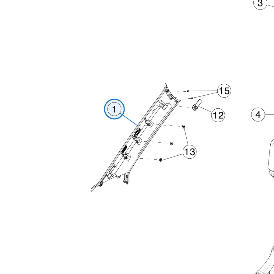 A-Pillar Upper Trim Assembly for Tesla Model 3 Highland 1731773-10-E, 1731774-10-E - parts diagram