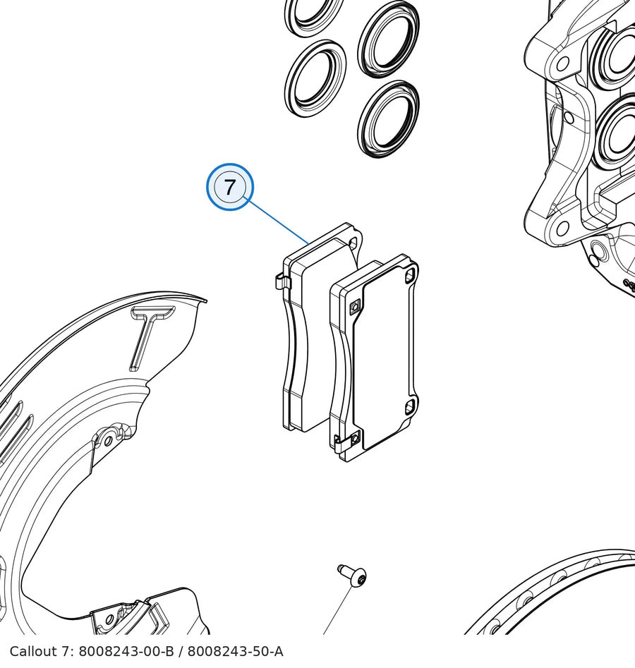 Brake Pad Kit, Service, Front Brake Caliper, Track Mode Package Only for Tesla Model 3 8008243-00-B - parts diagram