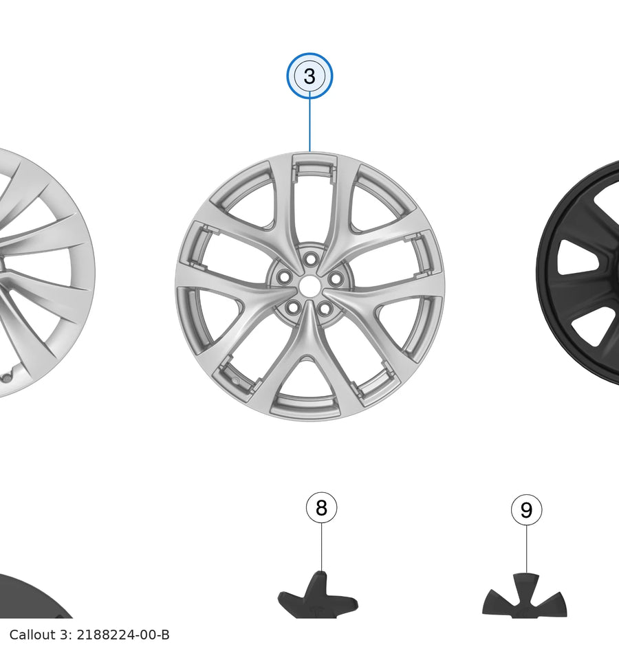 Wheel, 21X10.5J ET48, Arachnid, Rear for Tesla Model Y Juniper 2188224-00-B - parts diagram