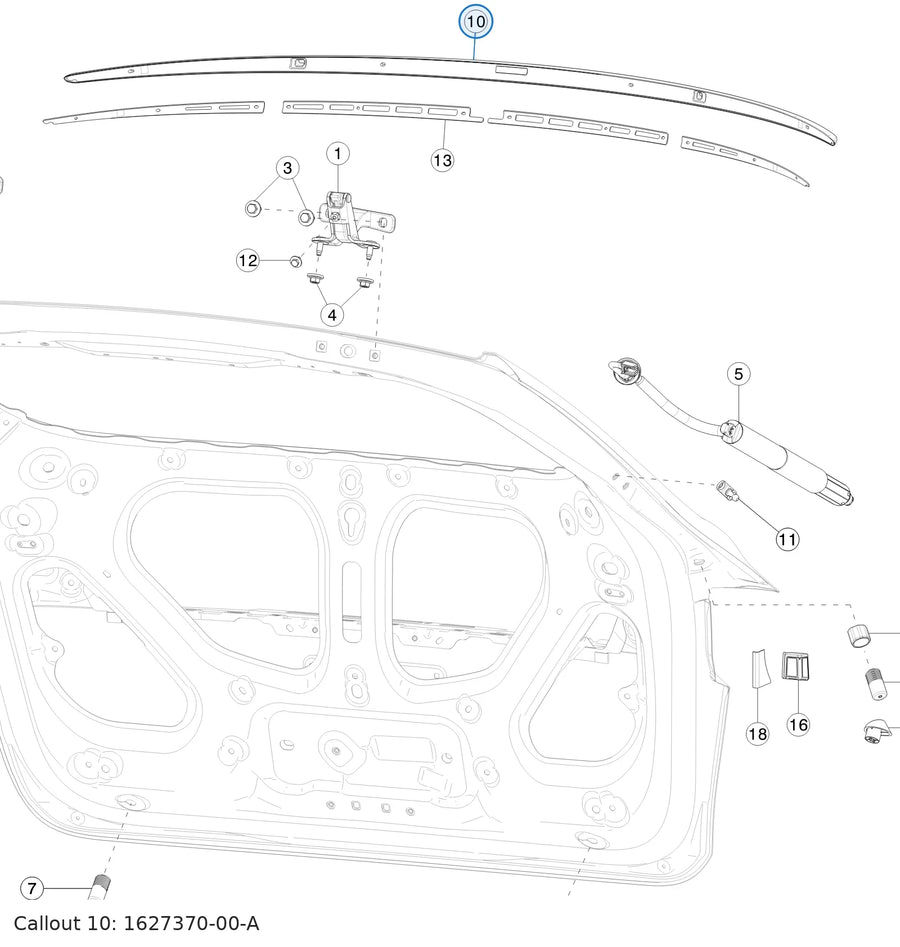 Carbon Fiber Spoiler, Model Y, EU for Tesla Model Y 2020-2025 1627370-00-A - parts diagram