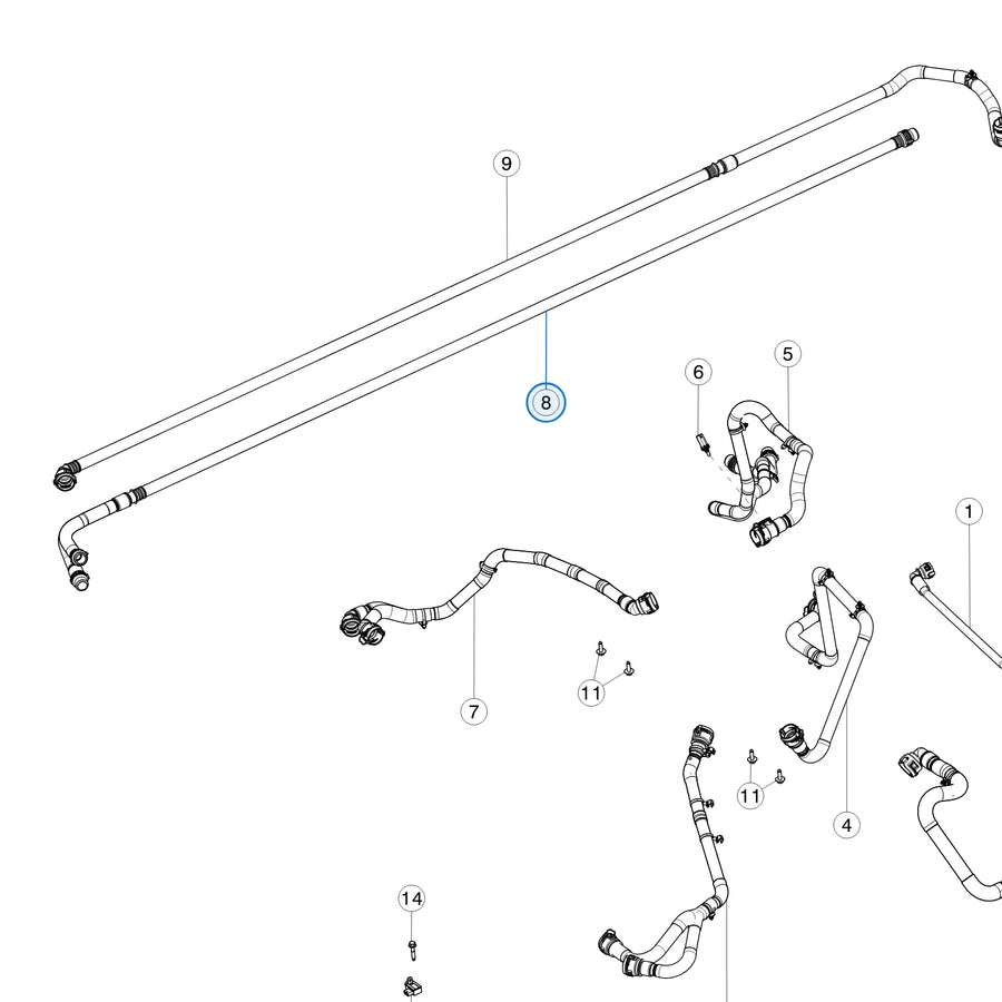 Tesla parts diagram: Cooling System - Front (callout 8)