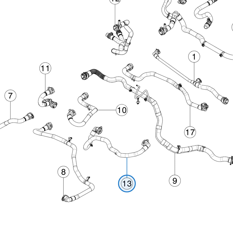 Tesla parts diagram: Hoses (callout 13)