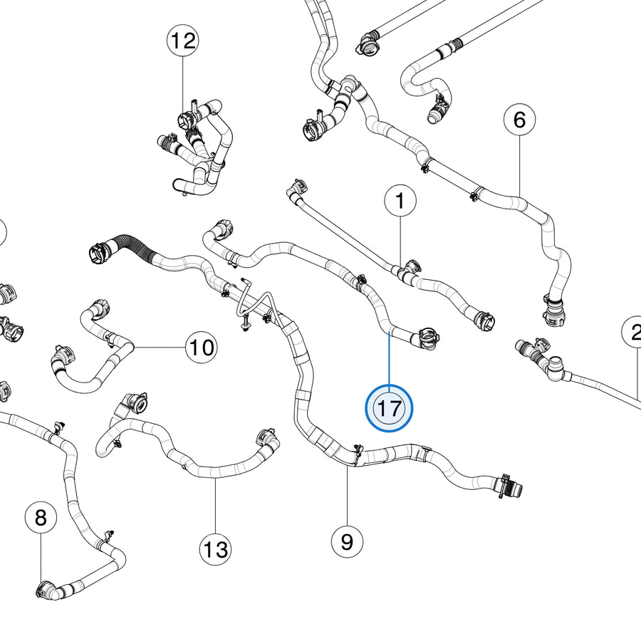 Tesla parts diagram: Hoses (callout 17)