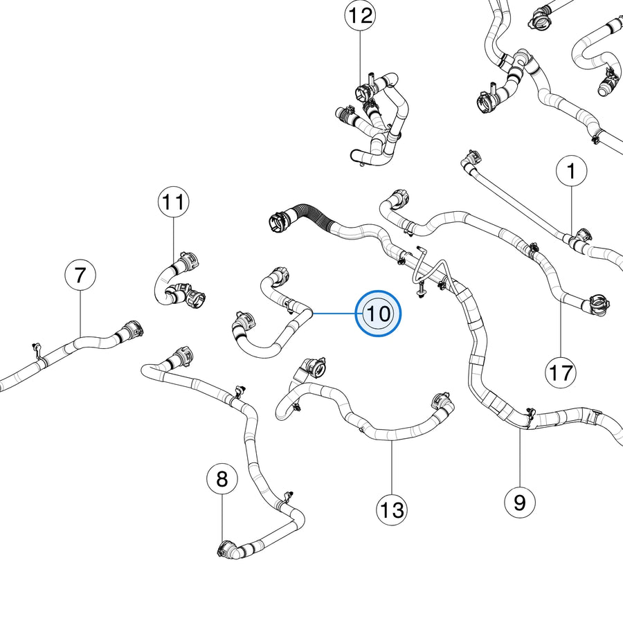 Tesla parts diagram: Hoses (callout 10)