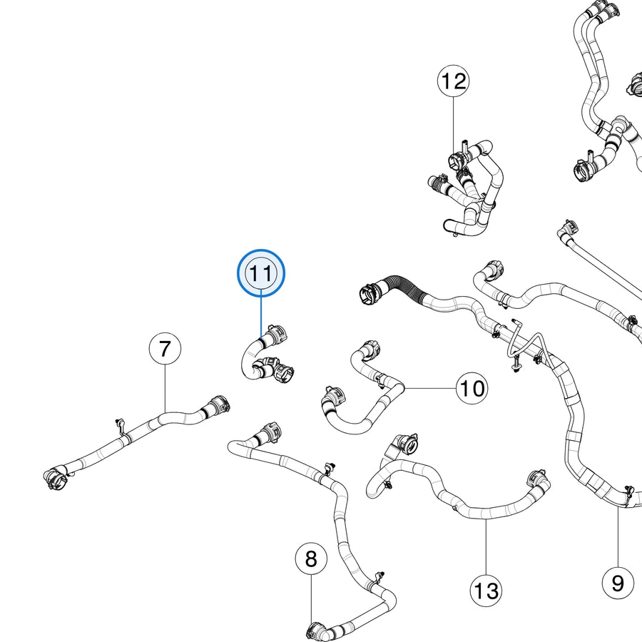 Tesla parts diagram: Hoses (callout 11)