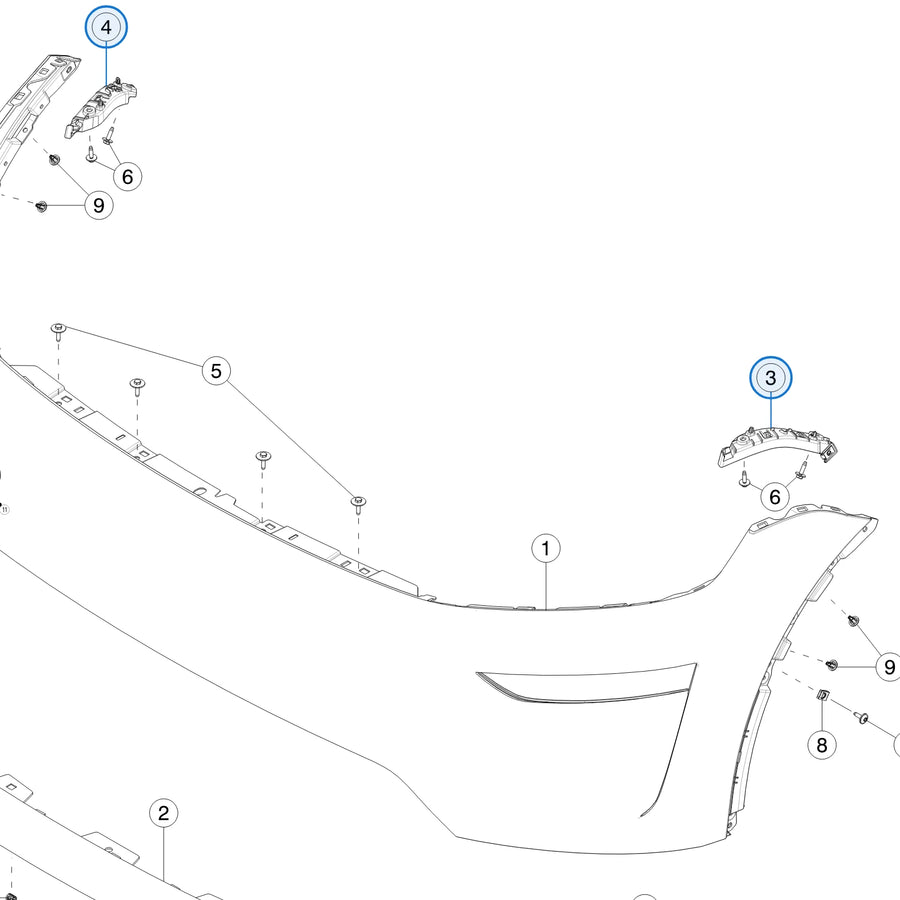 Bracket Fascia Side to Fender for Tesla Model Y Juniper 1983887-00-D, 1983888-00-D - parts diagram