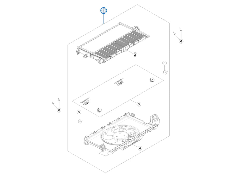 Tesla parts diagram: Fan and Radiator (callout 1)