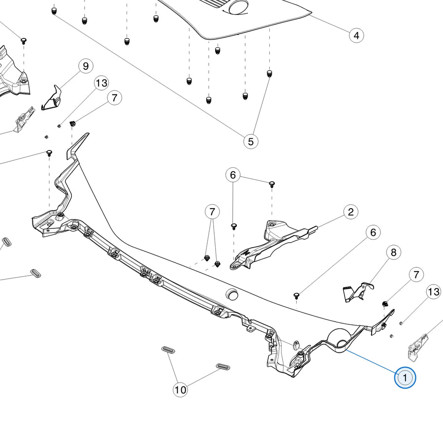Tesla catalogue diagram: Assembly - Cowl Screen (1081676-00-H)