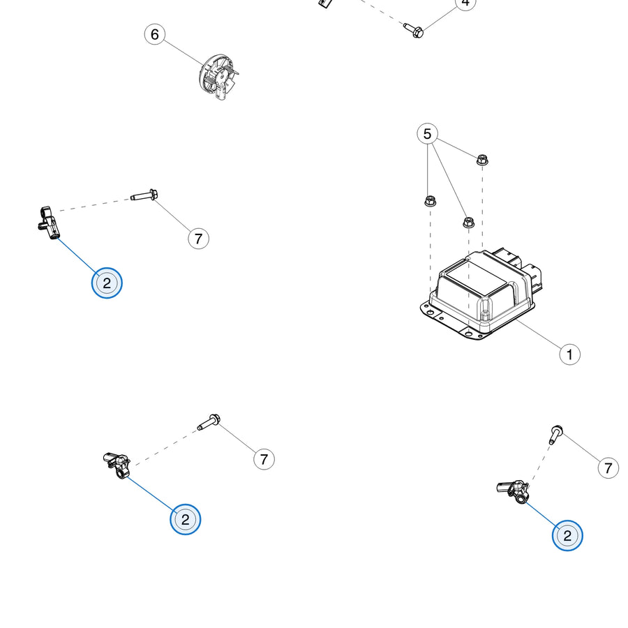 Tesla parts diagram: Impact and Acceleration Sensors (callout 2)