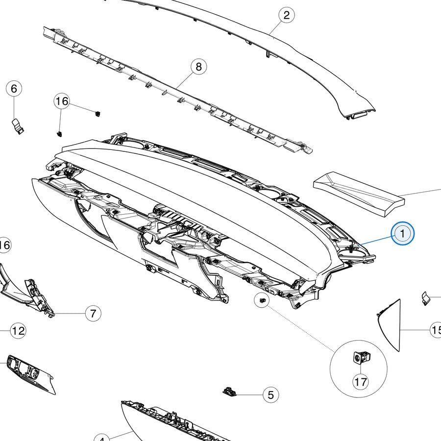 Instrument Panel Subassembly (Dashboard) for Tesla Model 3 1083401-05-M - parts diagram