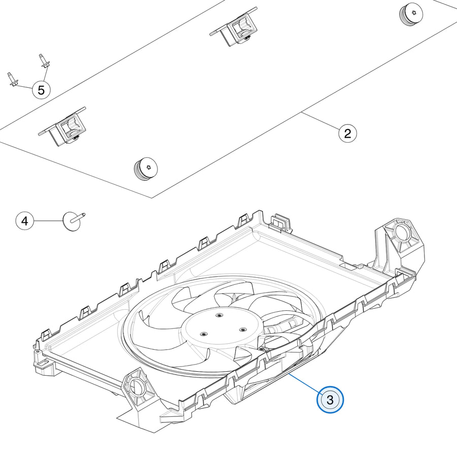 Tesla parts diagram: Fan and Radiator (callout 3)