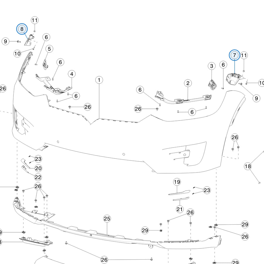 Fascia Fender Bracket for Tesla Model X 1095793-00-B, 1095794-00-B - parts diagram